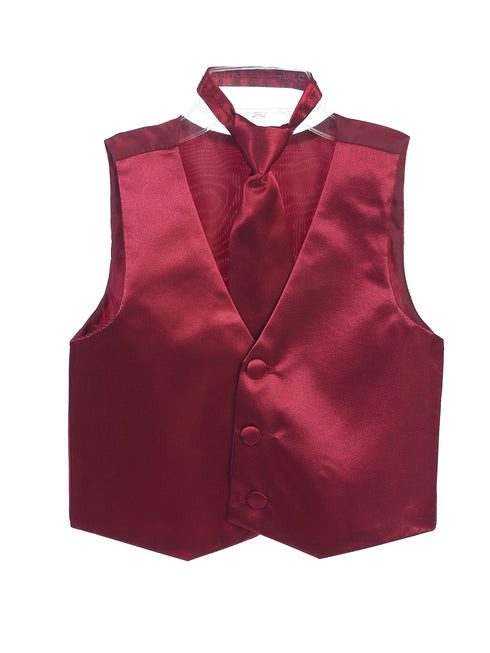 Tip Top Kids Little Boys Burgundy Three Button Satin Vest Tie 2 Pc Set 2-6 - SophiasStyle.com